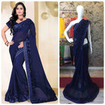 Navy Blue Georgette PArtywear SAree With Unstitched Blouse