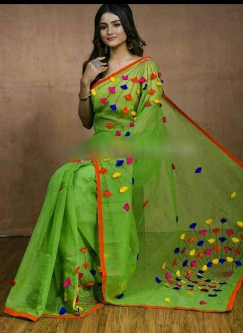 Multicoloured Cotton Silk Saree with Blouse piece