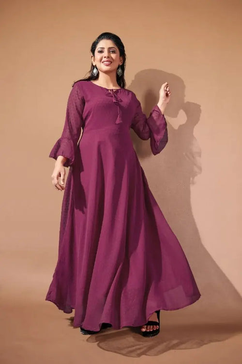 Authentic Georgette Purple Ethnic Gown For Women