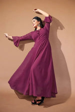 Authentic Georgette Purple Ethnic Gown For Women