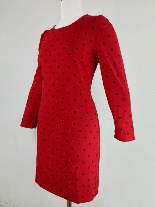 DOTTED FULL SLEEVES RED DRESS