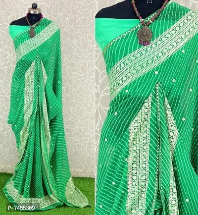 Georgette Striped Printed Sarees with Blouse
