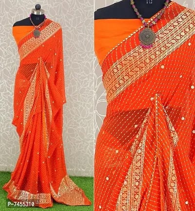 Georgette Striped Printed Sarees with Blouse