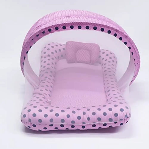 ONKAR New Born Unisex Baby Bedding Set with Printed Mattress and Mosquito Net, Zip Closure  Neck Pillow ( Size-0 to 24 Month ) Multicolor , You Will get The Color Available