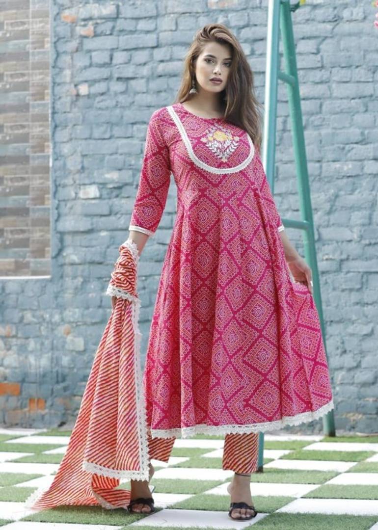 Women Gift Dress Indian Printed Work Anarkali Kurta Palazzo Dupatta Kurti  Pant. | eBay