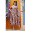 Stylish Rayon Brown Printed With Pom Pom Border Work 3/4 Sleeves Kurta With Dupatta Set For Women