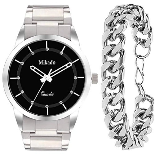Mikado Silver Star Watch and Bracelet Set, Gift Item for Men's