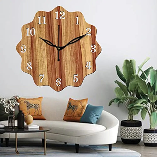 FRAVY 10 Inch MDF Wood Wall Clock for Home and Office (25Cm x 25Cm, Small Size, 018-Beige)