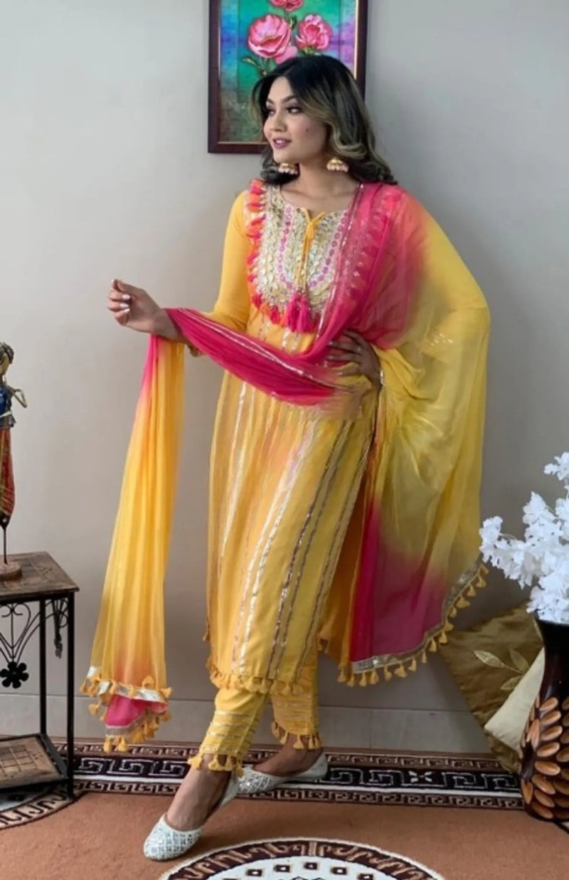 Rayon Embroidered Kurta, Bottom and Dupatta Set