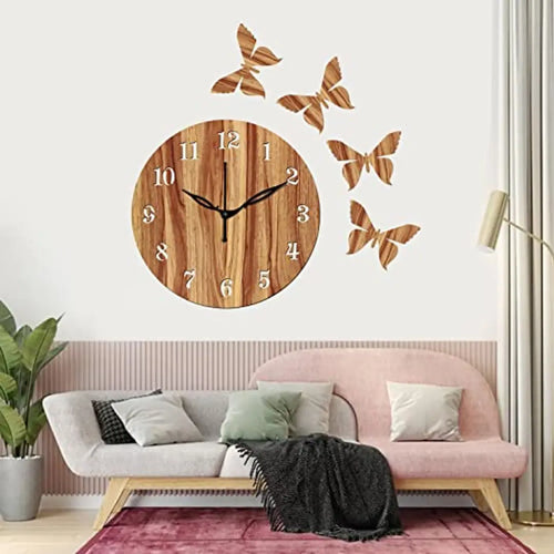 FRAVY 10 Inch MDF Wood Wall Clock for Home and Office (25Cm x 25Cm, Small Size, 001-Beige)